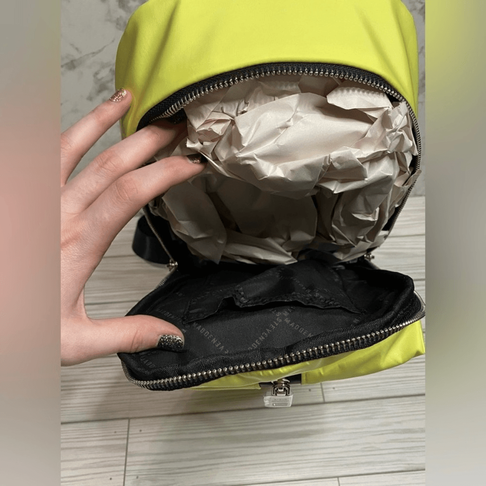 NWT Steve Madden Lemon Yellow Green Black  Bromano sling backpack one strap bag NWT Steve Madden Lemon Yellow Green Black Bromano sling  main image 2