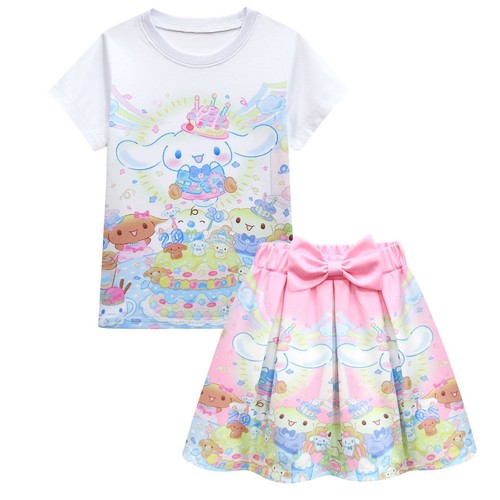 Cinnamon Dog 3-10 Year Old Girl Skirt Three Piece Set T-shirt+Skirt+Bag - Picture 17 of 36