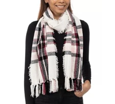 CHARTER CLUB chenille ultra soft plaid women's winter scarf wrap -PINK / WHITE~
