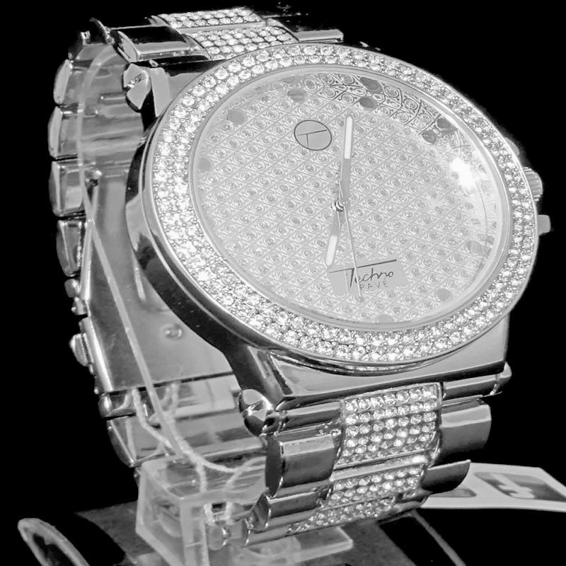 White Gold Plated Techno Pave Full A++ Cz Hip Hop Metal Watch New