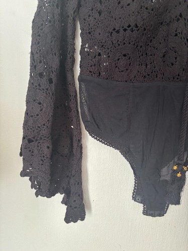 FREE PEOPLE Better With Time Bodysuit tie back black Croquet UK S RRP $168 - Picture 5 of 8