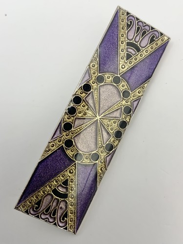 Vintage Pierre Bex Inspired Art Deco Geometric Purple Enamel Brooch Pin 2”