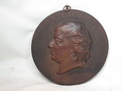 antique J.P. DE BERANGER BOIS DURCI wall decor art author bust head plaque