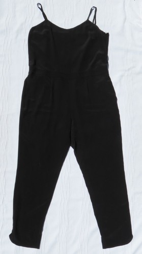 R LABEL Women’s US L Black 100% Silk Spaghetti Strap Cami Tapered Pants Jumpsuit - Picture 4 of 7