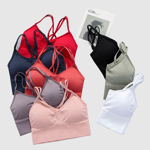 Women Strappy Sports Bra Yoga Running Support Impact Gym Workout Tank Tops Vest~ - Picture 7 of 26