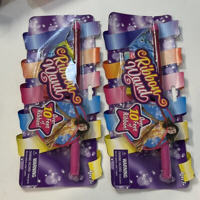 Magic Time Colorful Rainbow Ribbon Wand Over 10 ft Of Ribbon Lot Of 2