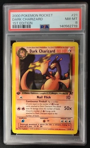 PSA 8 Dark Charizard 21/82 Rare 1st Ed NON-HOLO Team Rocket Pokemon Graded Card
