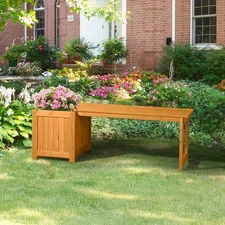 Outdoor 2in1 Wood Bench with Raised Garden Bed Planter Box with Open-Ended Base