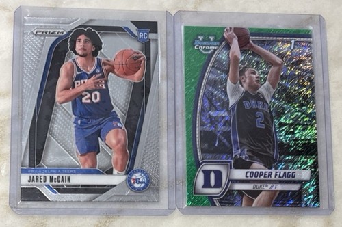 Duke Blue Devils COOPER FLAGG JARED MCCAIN Chrome Green Shimmer PRIZM RC Lot
