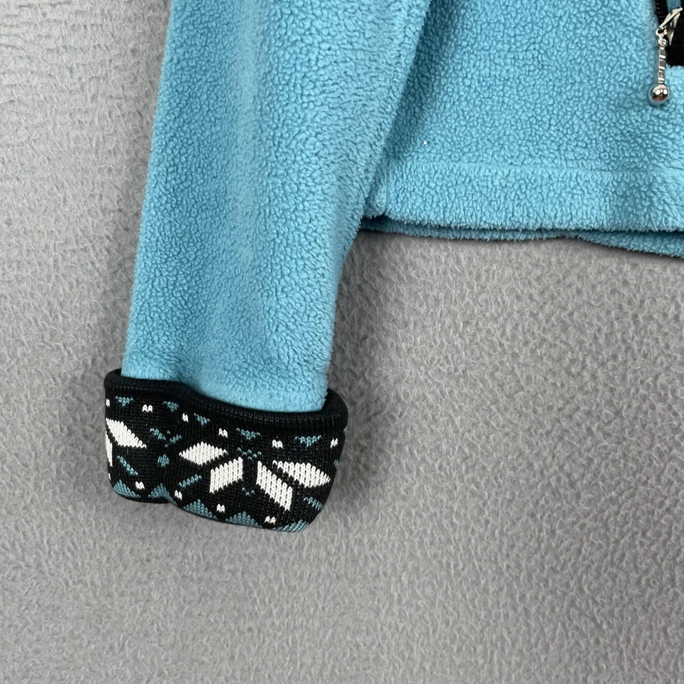 Chaqueta Moda International para mujer pequeña azul polar cremallera completa ribete nórdico con capucha Foto 2 de 4