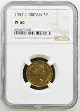1953 ROYAL MINT QEII CORONATION PROOF THREEPENCE PF66