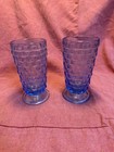Set of 2 Vintage Indiana Glass Whitehall Cubist Ice Blue Footed 6" Tumblers