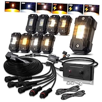 Switchback LED Rock Lights Kit White/Amber Strobe with Wiring Harness 8 Pods