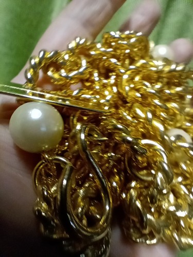 1990S HEAVY & CHUNKY Shiny GOLDTONE Faux Pearl CHAIN LINK BELT The Limited - Picture 10 of 13