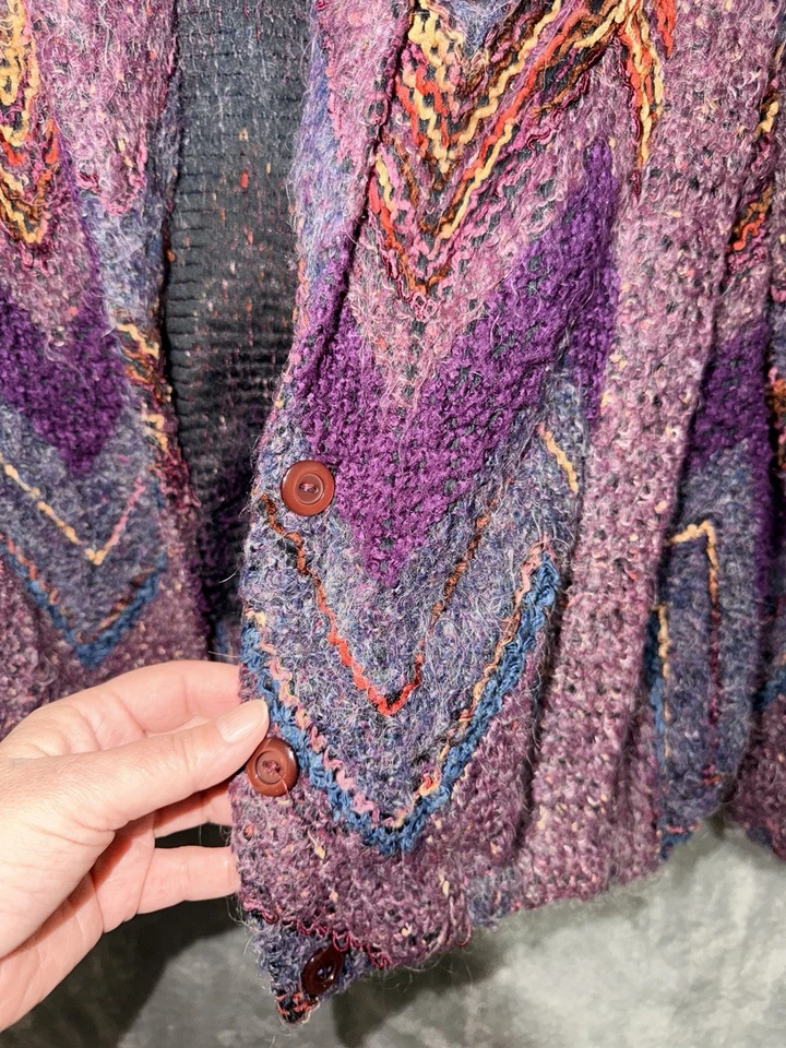 Jaqueta cardigã leve vintage anos 80 grande mistura de mohair hippie vovó boho - Imagem 3 de 4