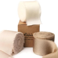 Ivory Champagne Silk Satin Ribbon 1.5 Inch X 30 Yard Handmade Frayed Chiffon Rib