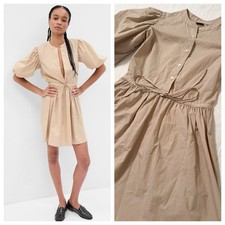 Gap Balloon Sleeve Mini Dress Women’s XXS Button Front Tan Khaki Safari Neutral