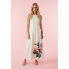 NEW Express Floral Cutout Racerback Halter Maxi Dress Ivory XS Women's