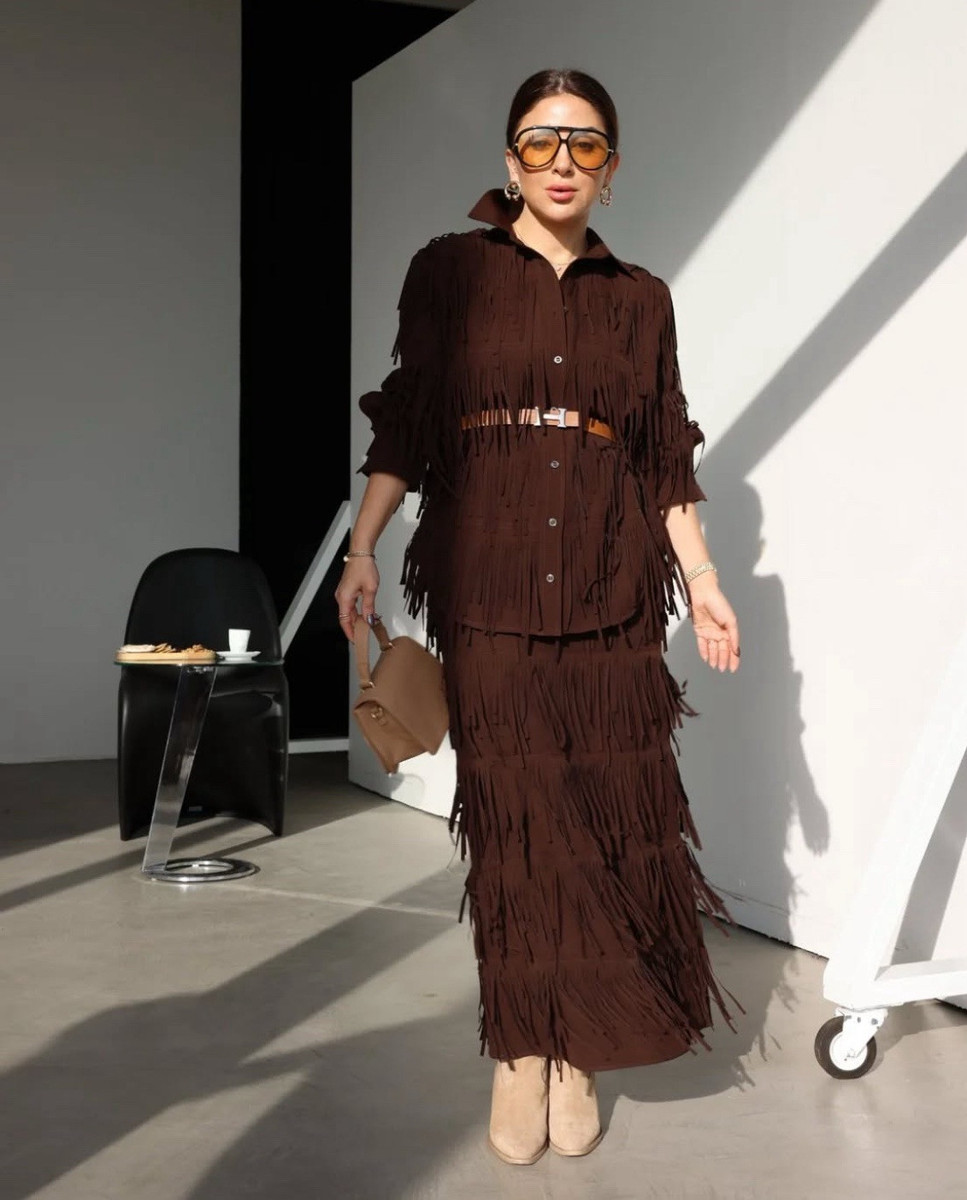 ZARA WOMAN FW24 BROWN MAXI FRINGE SHIRT BLOUSE ZW COLL. 4786 ZARA WOMAN FW24 BROWN MAXI FRINGE SHIRT BLOUSE ZW COLL. 4786