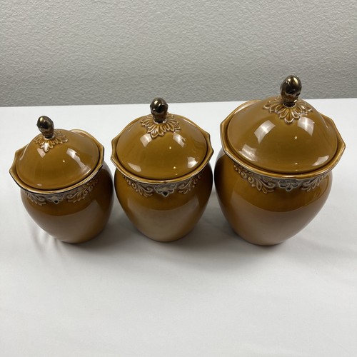 Certified International Karidesign Canister Set Regency Gold Scalloped Edge - Picture 19 of 23