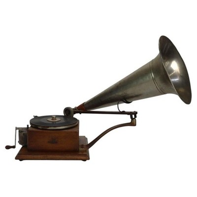 French Compagnie Française Du Gramophone Early Berliner Oak Hand Crank & Disc