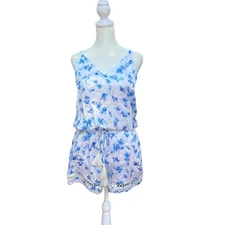 CAMI NYC Womens Chandler Azure Floral Drawstring Silk Romper Jumpsuit Size M