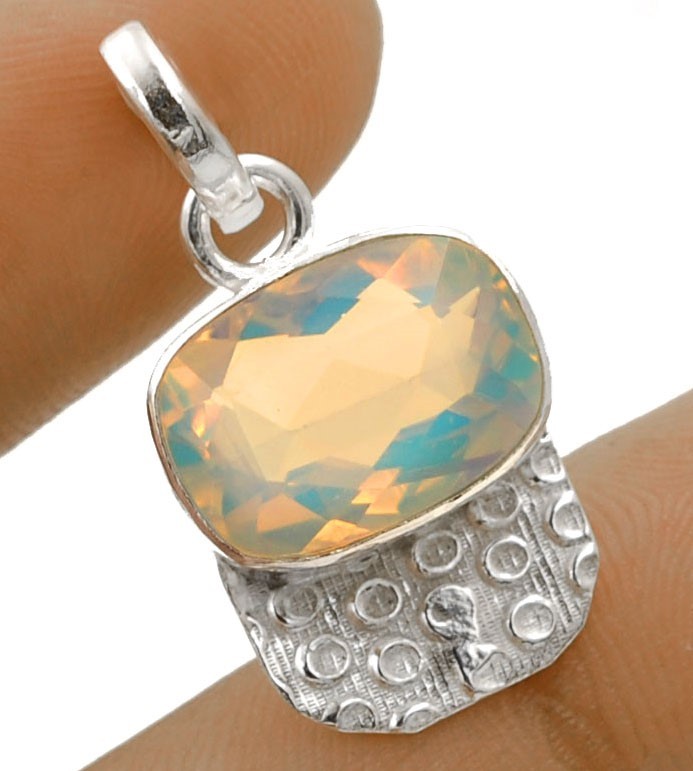 Natural 3CT Fire Opalite 925 Solid Sterling Silver Pendant 1 1/5" Long @1-9