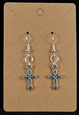 Silver Cross Earrings - Dangle - Silver Hooks - Handmade