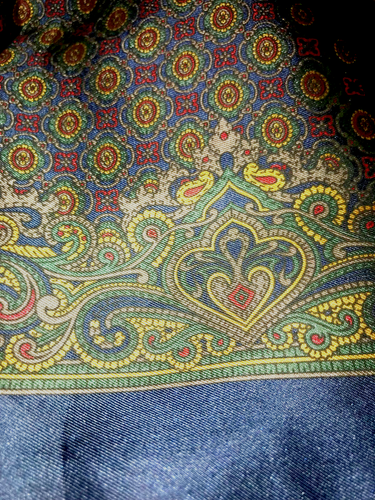 Vtg 80s Men's Scarf Opera 100% Silk & Wool Italy Navy Blue Gold Wine Olive EXC - Picture 3 of 5
