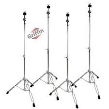 4-PACK Straight Cymbal Stand Set | GRIFFIN Percussion Chrome Drum Hardware Kit