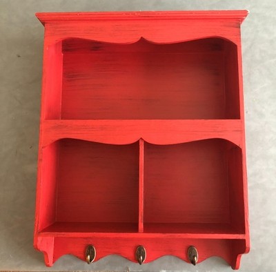 New Red Hanging Cabinet with Hooks (In Good Condition and Ready to Hang Up)