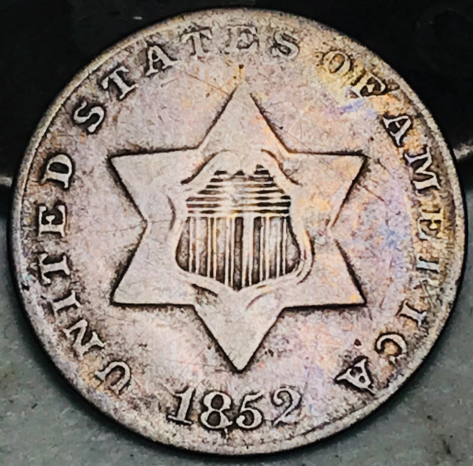 1852 Three Cent Silver Piece Trime 3c Type 1 Ungraded Choice US Coin CC28076 - Image 2 of 4