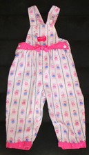 Vtg 80's Osh Kosh B'gosh Denim Print Overalls Girls Pink Stripe-Star-Bear Sz 3T