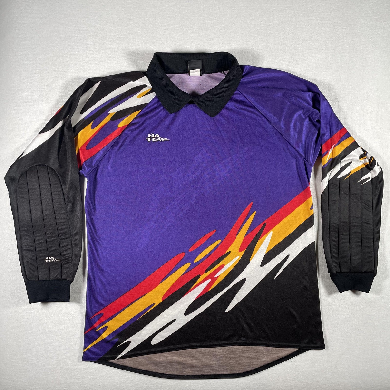 Vintage No Fear Soccer Jersey Mens Large Purple Goalkeeper Padded Flames USA 90s