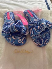 Lilly Pulitzer Shoreline Bow Slipper Coastal Blue Whispurr-Size 7/8-NEW w/TAGS