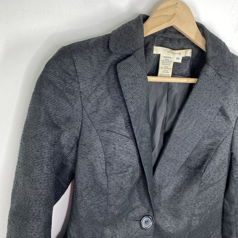 Studio M Black One Button Notch Lapel Blazer Jacket Women's Size X-Small XS - Image 4 of 4
