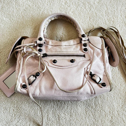 Balenciaga Classic Mini City 2WAY Handbag Light Pink Leather w/ Strap