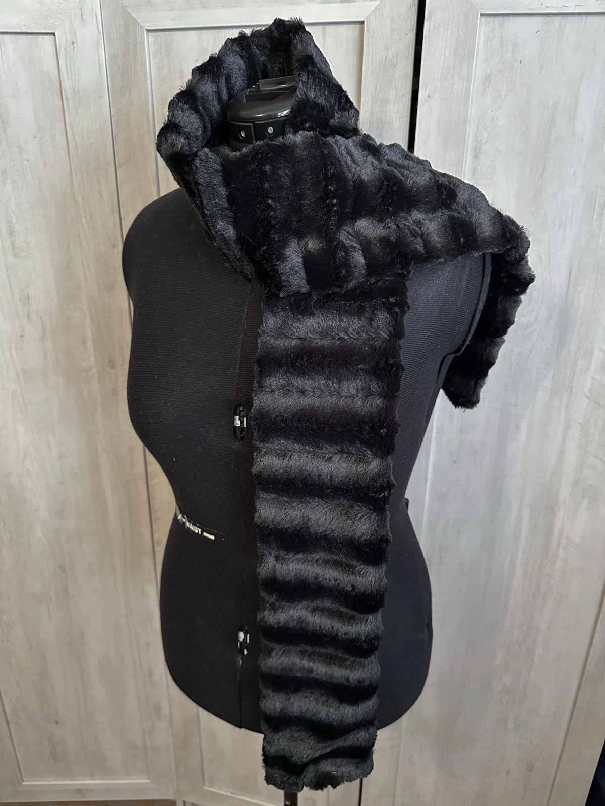 Handmade Black Ruched Minky Mink Like Short Rex Rabbit Faux Fur Scarves Scarf