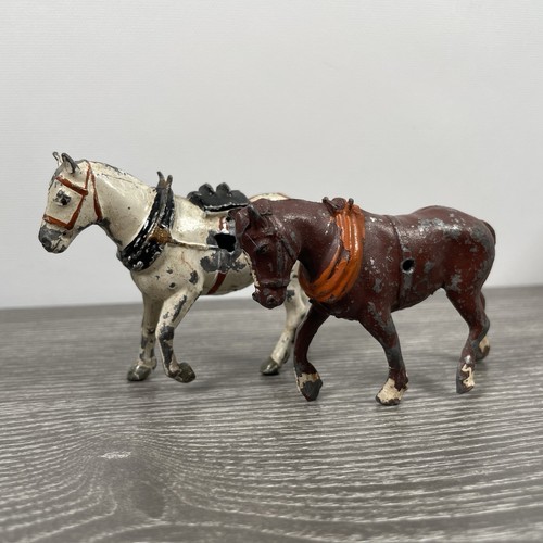 Crescent Toys Lead Animals | 2 x Cart Shire Horses | Vintage | Made in England