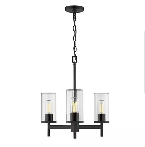 🔥Golden Lighting Winslett 3 Light Mini Chandelier, Black/Ribbed - 7011-3BLK-CLR - Picture 2 of 6