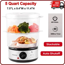 2 Tier Electric Food Steamer Cooker Healthy Vegetable Steaming 5 Quart Stackable