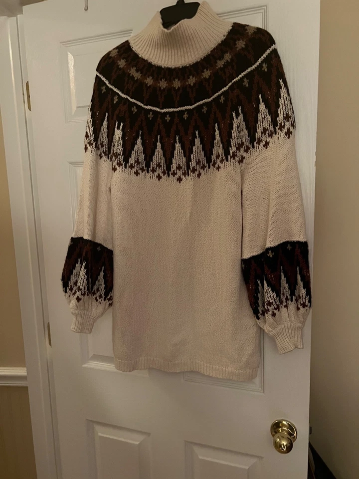 $198 Free People Size xs Scotland Neutral Combo Long Sleeve Mini Dress - Image 2 of 4