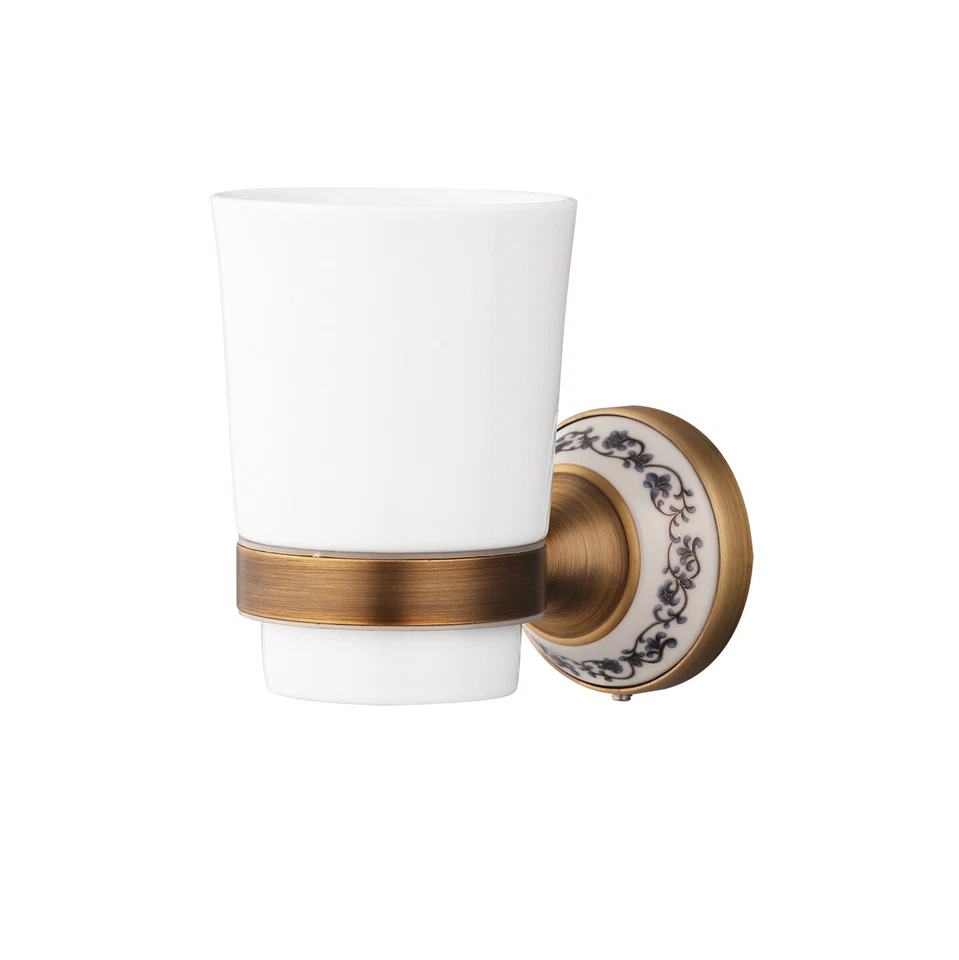 Accesorios de baño antiguo latón cerámica portavasos montado en la pared Foto 4 de 4