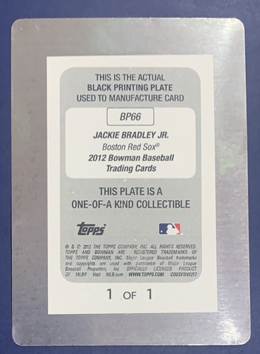 Placa de impresión de radiocontrol negra Jackie BRADLEY Jr 2012 Bowman Prospects #BP66 1/1 - Imagen 2 de 2