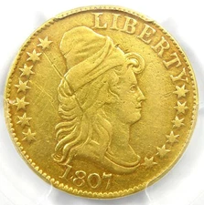 1807 Draped Bust Gold Half Eagle $5 Coin - Certified PCGS VF Details - Rare!