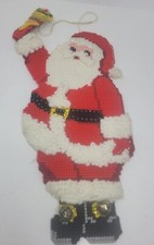 Vtg Christmas Plastic Canvas Hanging Needlepoint Santa Jingle Bells 20"
