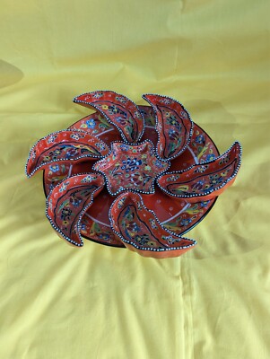 8 Piece Handmade/Hand Painted Ceramic Breakfast Platter/Dipping Set