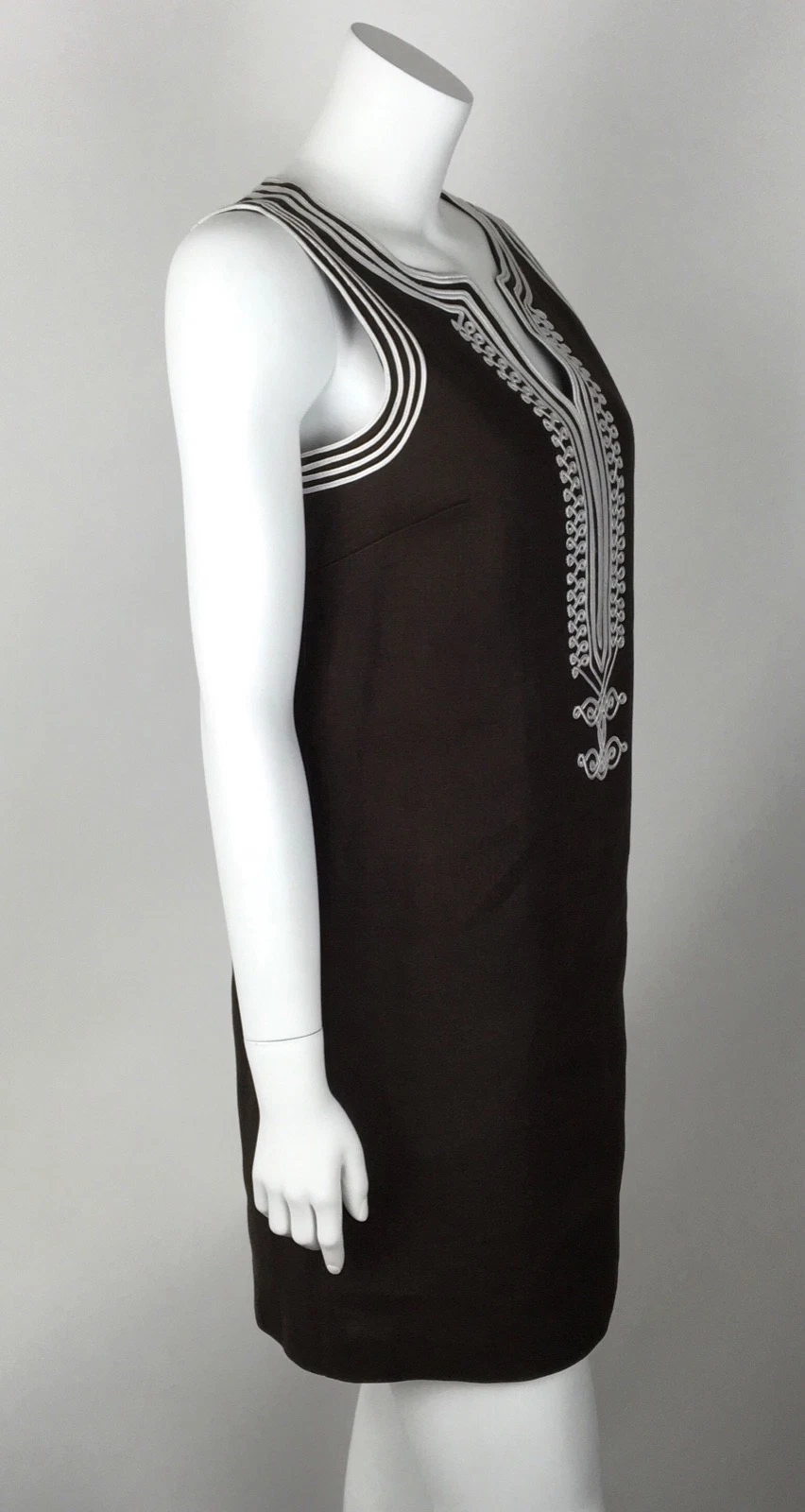 Abito tunica donna Michael Kors 100% lino ricamato senza maniche tg 6 marrone