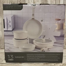 Country Kitchen 13 Piece Pots and Pans Set - SAFE Nonstick Cookware White NIP!