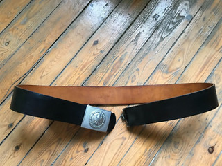 MINT german army BW bundeswehr black leather belt w eagle buckle 113cm US 44.5'